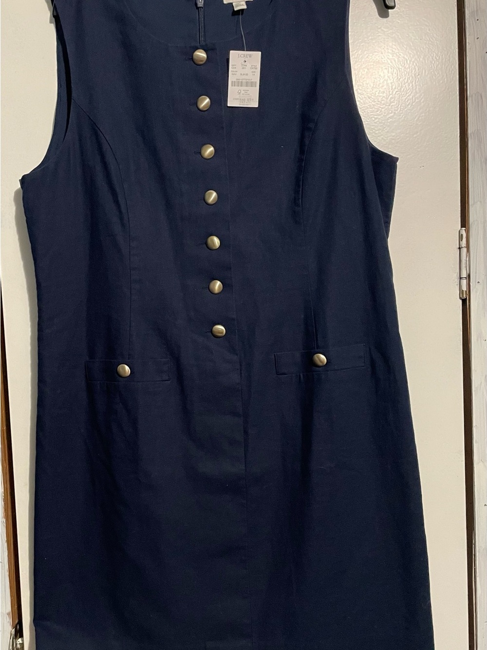 J. Crew Navy Sleeveless Shift Dress with Gold Buttons
